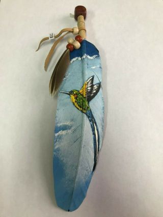 Hand Painted Feather,  Arts & Crafts,  Southwest,  Santa Fe,  Hummingbird 1
