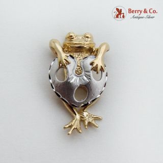 Frog On A Pond Lily Leaf 14k Yellow White Gold