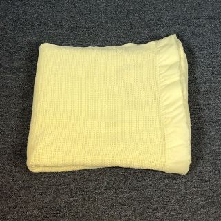 Vintage 60s Morgan - Jones Yellow Twin Blanket Bedspread Nylon Binding 72 " X 84 "