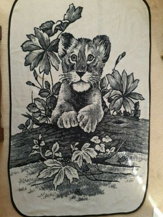 Vintage San Marcos Blanket Lion Cub " 55 X 87 " Reversible Black & White