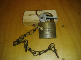 Vintage Brass Corbin Padlock W/key/chain 1103
