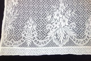 Vintage White Cotton Lace Curtain Panel - French Chic Floral Graphic Border