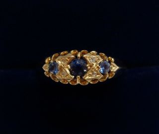 Antique C.  1912 Sapphire And Diamond Ring 18ct Yellow Gold - Size M - 2.  2 G