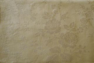 Antique Vtg French Citron Yellow Floral Garlands Roses Damask Ticking Fabric