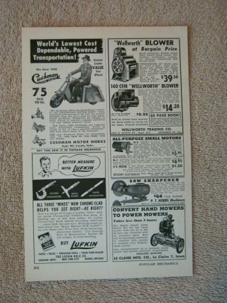 Vintage 1950 Cushman Motor Scooter Motorcycles Transportation Print Ad