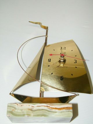 Yosi Sail Boat Sculpture Clock Brass & Marble Mid Century Modern Nautical C Jere