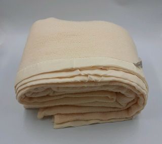 Vintage 100 Acrylic Extra Large Woven Blanket Huge Cream Silk Edged 92x90 " Usa