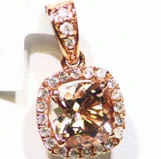 . 99ct 14k Gold Natural Morganite White Diamond Vintage Engagement Necklace Deco