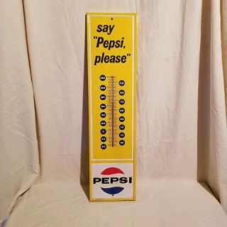 Vintage Advertising Say Pepsi Please Metal Cola Gas Station Thermometer