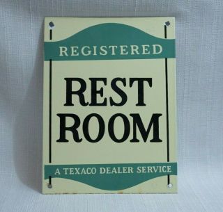 Vintage Texaco Restroom Gasoline Porcelain Sign Gas Oil Metal Station Pump Plate
