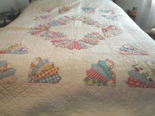 Vintage Hand Quilted Fans Feed Flour Sack Cutter Quilt 82 X 64