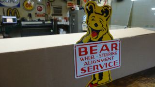 " Bear Alignment " Double Sided Porcelain Advertising Sign,  (20 " X 13.  5 ")