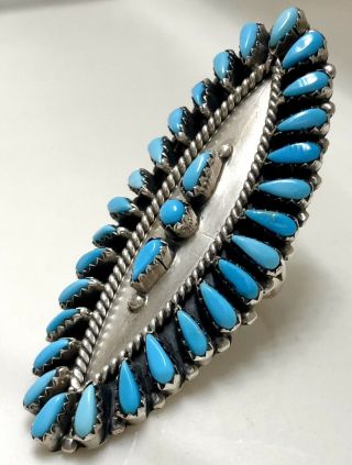 Huge Long Vintage Native American Navajo Sterling Silver Turquoise Cluster Ring