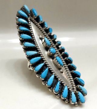 HUGE LONG Vintage Native American Navajo Sterling Silver Turquoise Cluster Ring 2