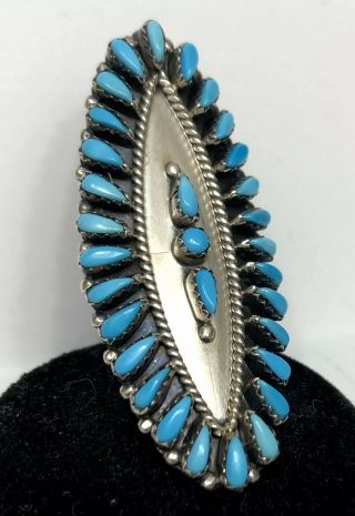 HUGE LONG Vintage Native American Navajo Sterling Silver Turquoise Cluster Ring 3
