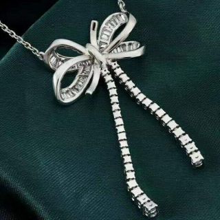 1.  4ct 100 Natural Diamond 14k White Gold Bow - Knot Pendant Necklace Pu64 - 2
