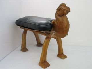 Vintage Hand Carved Wooden Camel Bench Stool Chair