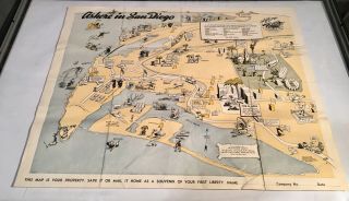 Rare 1942 Ww2 “ashore In San Diego” Antique Pictorial Map Uso Navy - Issued 16x21