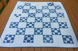 Antique Patchwork Quilt Indigo Chambray Cotton Hole In The Barn Door 80 " X 84 "