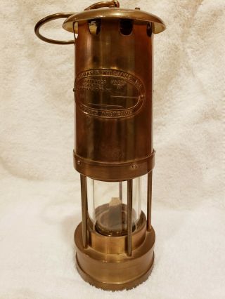 Vintage Brass Miners Safety Lamp E.  Thomas & Williams 10 Inches