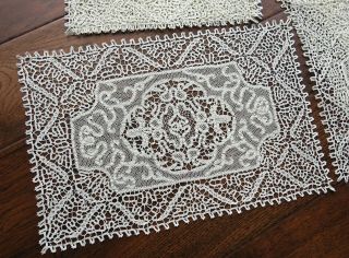 12 Antique Hand Made Linen Bobbin Tape Lace Flandres Placemats Set