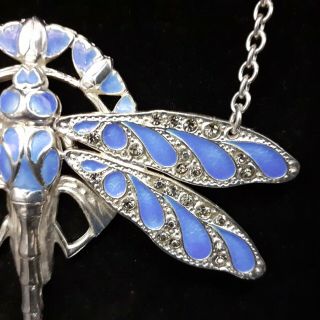 Stunning Art Nouveau Solid Silver & enamel Dragonfly Pendant & Chain hand made 2
