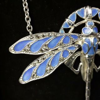 Stunning Art Nouveau Solid Silver & enamel Dragonfly Pendant & Chain hand made 3