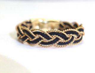 Antique Victorian 14k Yellow Gold Black Braided Ring Band Size 7