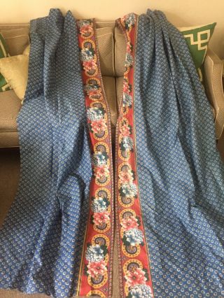 Vintage French Country Curtains Pair Periwinkle Blue 40x86