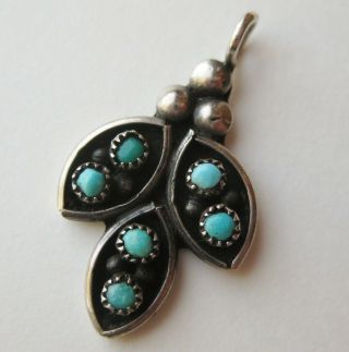 Vintage Navajo Indian Sterling Silver Turquoise Petit Point Necklace Pendant