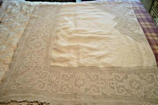Large Antique Lace Edged Bedspread Or Tablecloth 84 " X 75 "