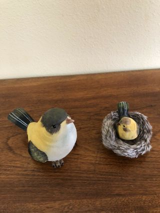 Set Of 2 Resin Wood Finch Bird Figurines - Great Detail Nwt