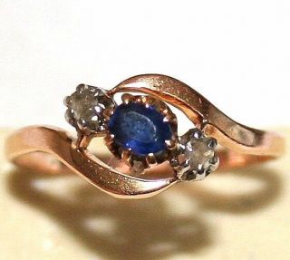 Antique Victorian French 18k Gold Rose Diamond.  20ct Sapphire Me&you Ring C 1900