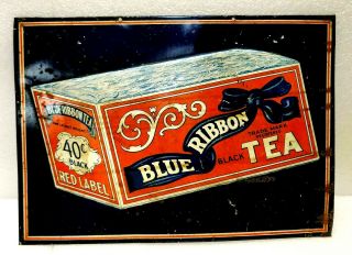 Blue Ribbon Tea Sign Vintage 1940 