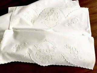 Vintage Embroidered White Cotton Bolster Case Pillow Cover 80x19 Inches