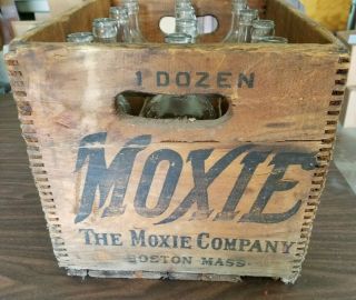 Vintage Moxie Wood Crate Case With 12 Bottles,  6 Are Ted Williams
