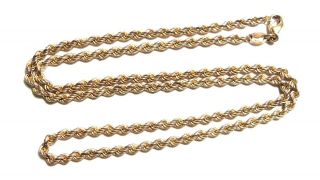 Antique Vintage Solid 9ct Gold Rope Chain Necklace 18inches 11.  3grams