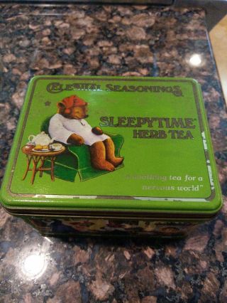 Celestial Seasonings Vtg Sleepytime Herb Teddy Bear Chamomile Tea Box Tin