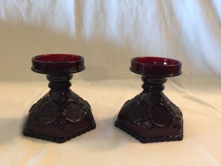 Ruby Red Hurricane Base Avon Cape Cod Candle Holder Set Of 2 Vintage Glass