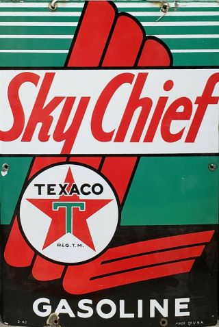 Texaco Sky Chief Pump Plate Porcelain Sign Gas Oil Advertising Dated 1940
