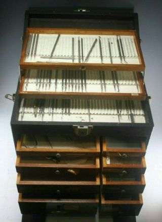 Vintage H Gerstner & Sons 10 Drawer Wood & Leatherette Dental Tool Box,