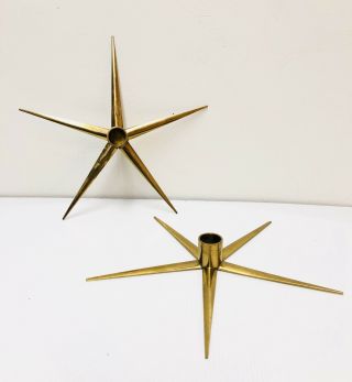 Pair Ystad Metall Sweden Brass Candle Holder MCM Starburst Christmas Star gold 2