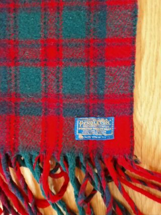 Vtg.  Pendleton Usa 100 Wool Red/green Plaid Fringed Throw Blanket Euc