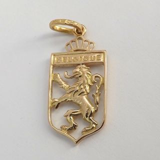 18k Gold Belgium Lion Coat Of Arms Belgique Charm Pendant 2.  5gr