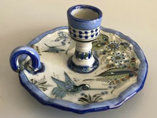 Ken Edwards Mexican Pottery Tonala Candle Holder Blue Bird KE Mexico 3