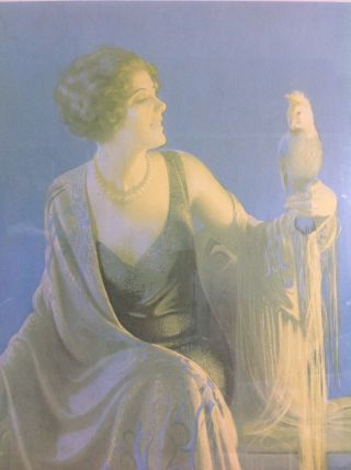 Unusual 1930 ' s Art Deco Framed Print By Gene Pressler - Lady With Bird 2