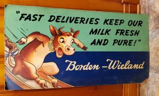Vintage Double Sided Diary Borden Wieland Store Advertising Sign