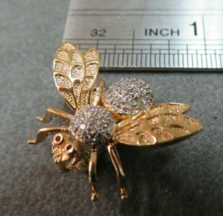 Vtg 14k Solid Gold Diamond Bee Brooch Pin Flying Insect Pendant 3.  74 Gram