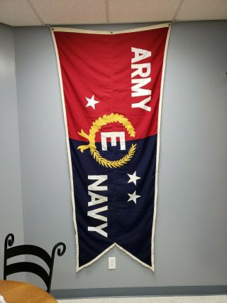 Army - Navy " E " Excellence In Production Award Pennant Flag & 3 Stars Ww2