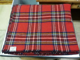 Faribo Red Plaid Pure Wool Blanket,  106 " X 96 " King Size,  Faribault Minnesota